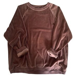 Aerie Velour Oversized Brown Sweatshirt Size Small Soft Cozy Lounge Pullover